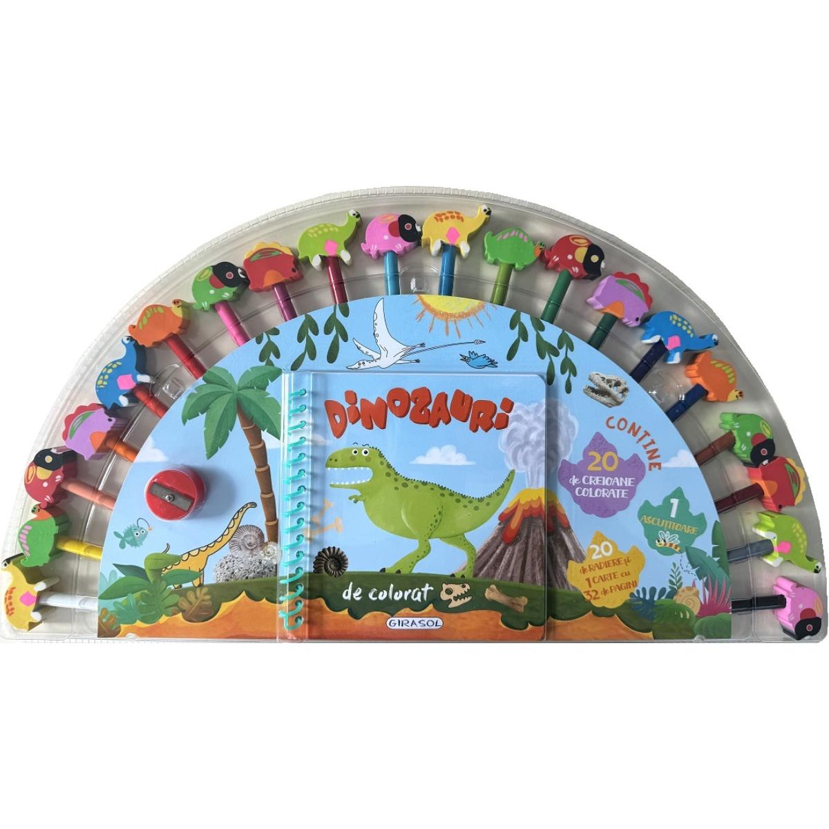 Set Dinozauri de Colorat Girasol, 20 Creioane