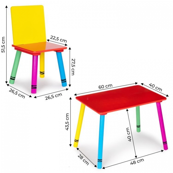 Set masă și 2 scaune Ecotoys, MDF și pin - imagine 4