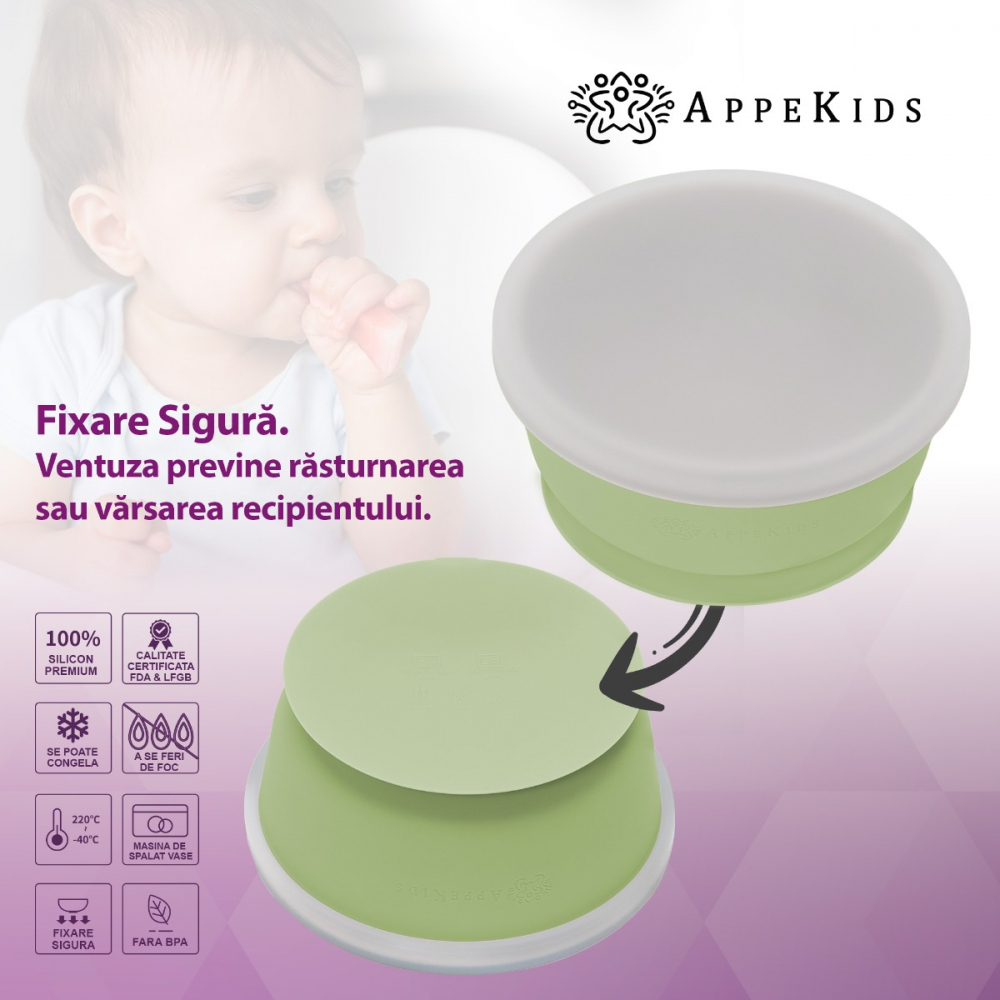 Bol Silicon AppeKids cu Ventuza și Capac - imagine 2