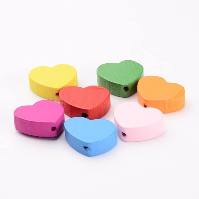 Margele Lemn Inimi Colorate | Set 10 Buc | Amacs