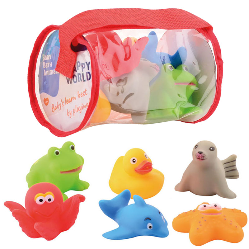 Set 6 Jucării pentru Baie în Husă Roșie | Jucării Caucciuc
