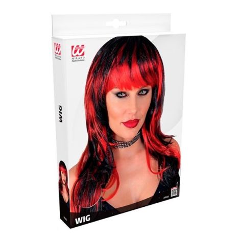 Peruca Bicolor Roșu-Negru Widmann - Look Dramatic - imagine 4