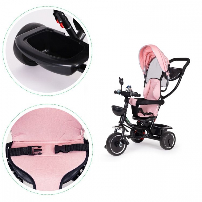 Tricicleta Ecotoys Roz cu Sezut Rotiv | 12 Luni+