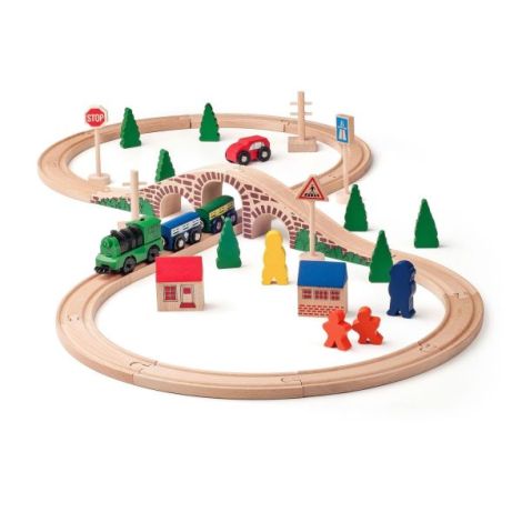 Tren Woodyland cu Locomotivă Electrică - 40 Piese