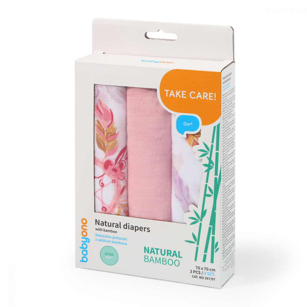 Set 3 scutece Baby Ono Bamboo, bumbac și bambus, roz - imagine 4