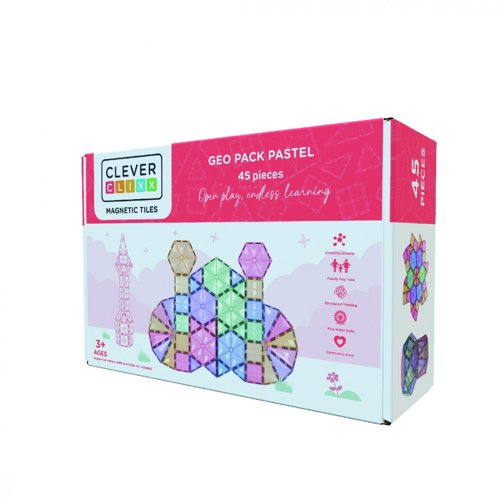 Cleverclixx Set Construit Magnetic 45 Piese Pastel