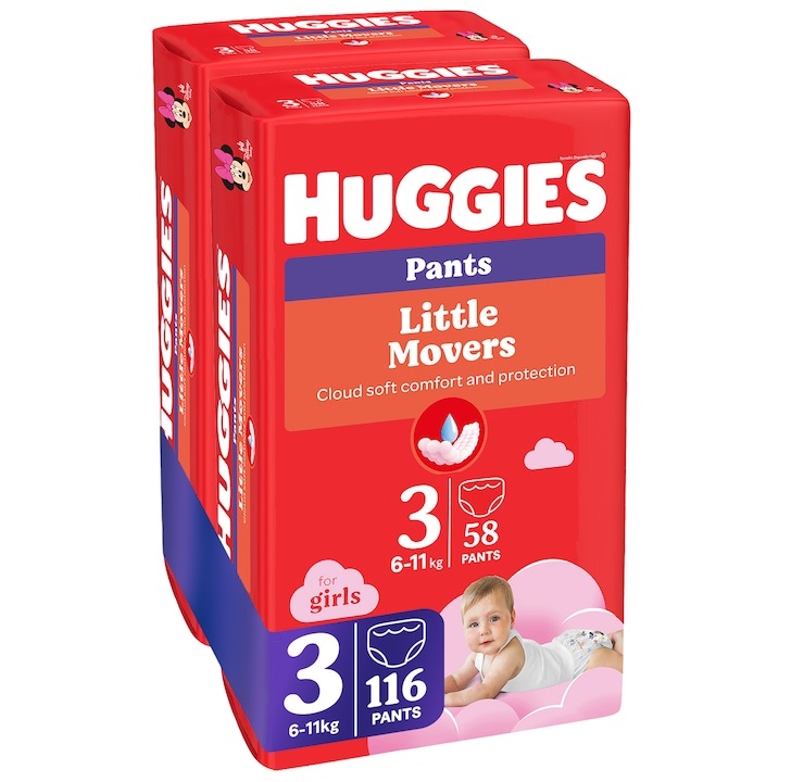 Huggies Little Movers Girl, 6-11kg, 116 buc - imagine 8