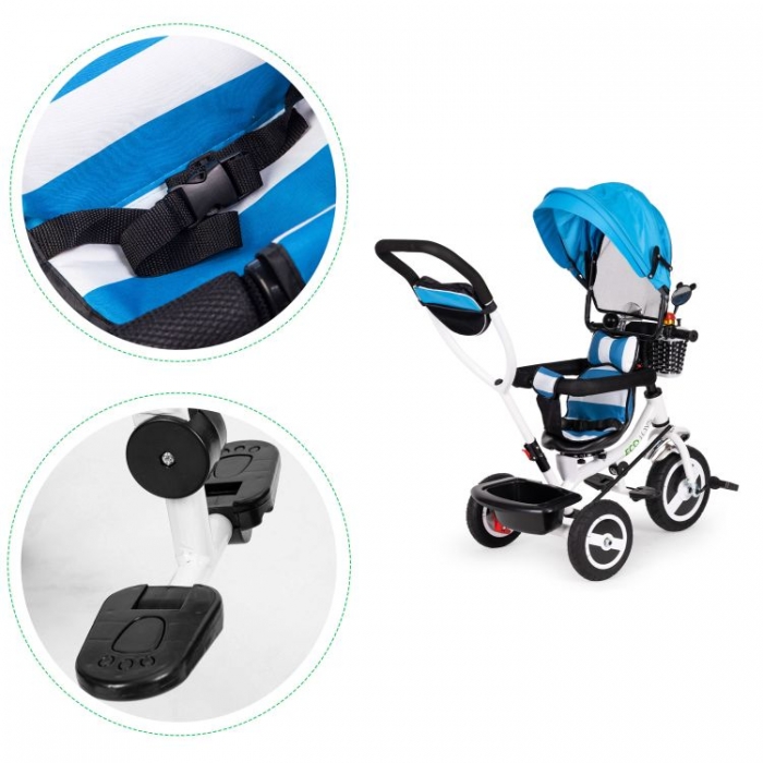 Tricicleta Ecotoys Albastru | Roti Gonflabile, 25kg - imagine 3
