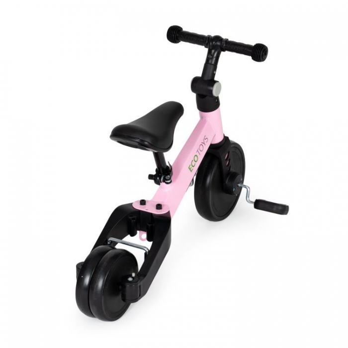 Tricicleta Ecotoys 2 în 1 Roz cu Pedale și Mâner - imagine 5