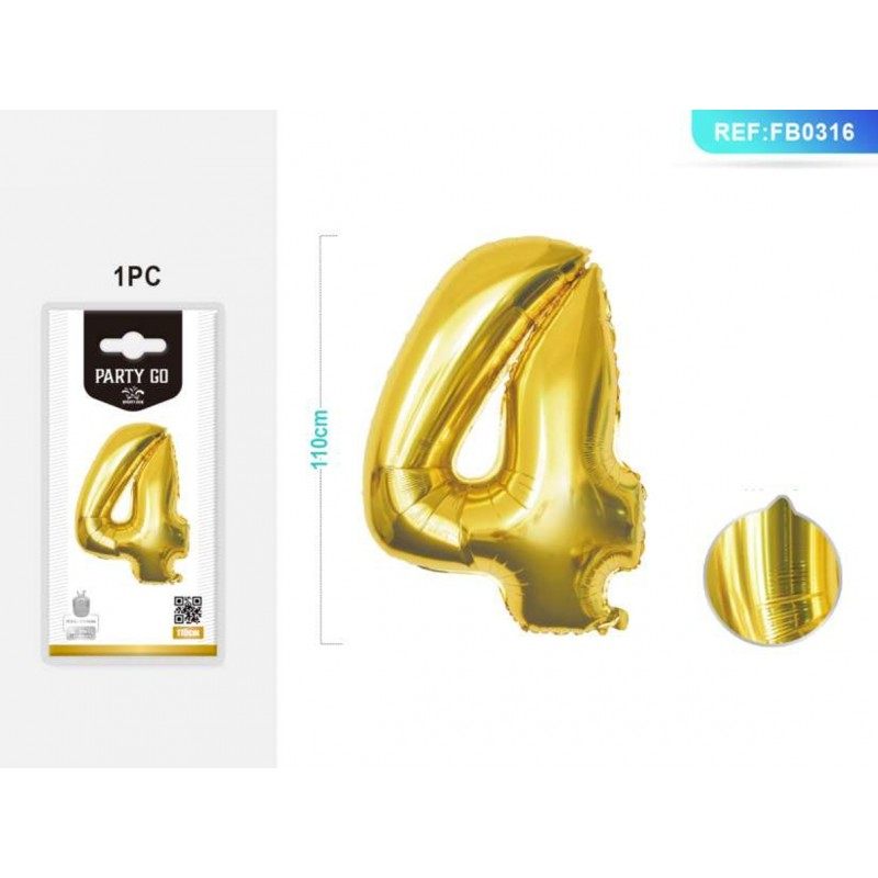 Balon PartyGo Cifra 4 Auriu 40cm