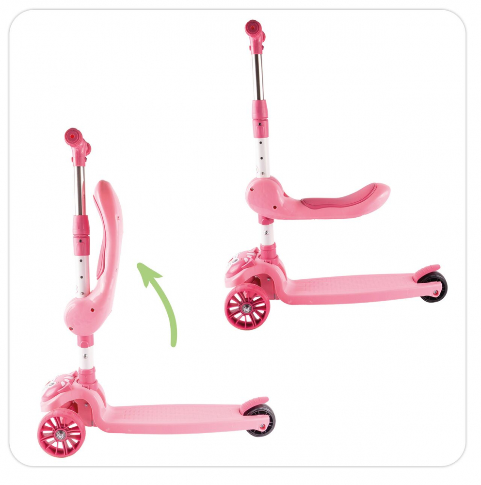 Trotineta 2 in 1 Malplay cu scaun, LED Pink Kitty - imagine 6