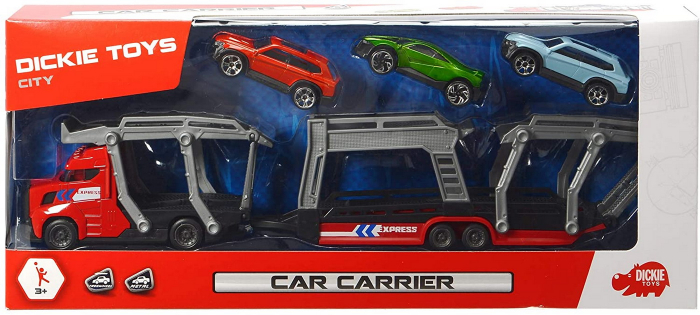 Set Dickie Trailer 28cm cu 3 Mașinuțe Metalice