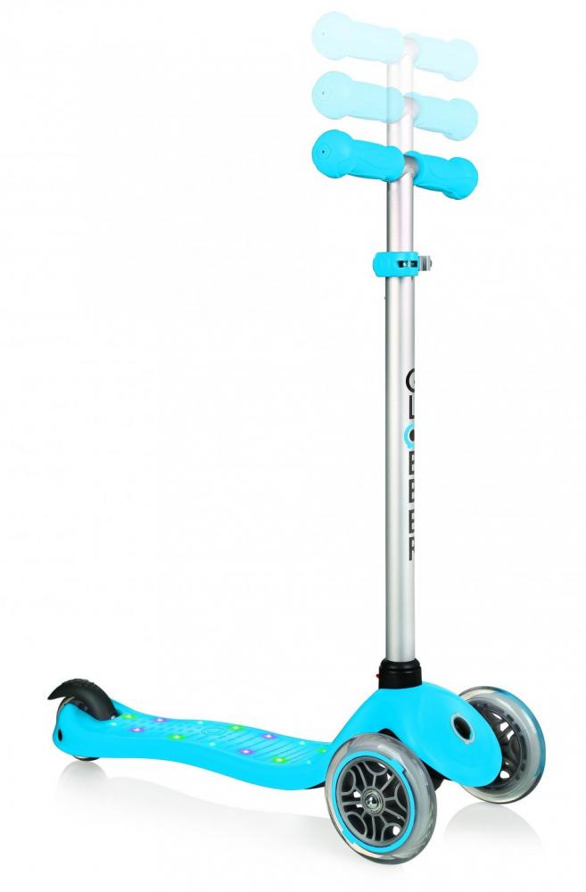 Globber Primo Sky Blue, 3 roti LED, Pliabila