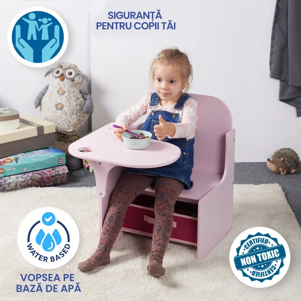 Set Masuta Scaun 3in1 Suporto - Roz Copii 3-6 Ani - imagine 9