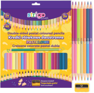Creioane Duble Strigo 48 Culori Pastel + Ascutitoare
