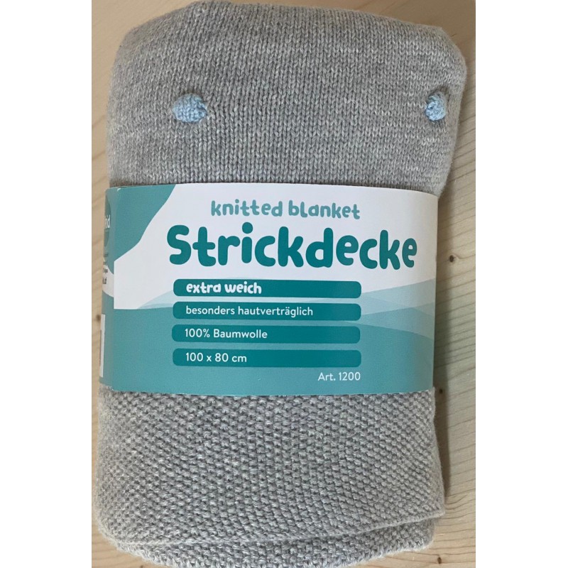 Patură Tricotată Fillikid Grey Blue, 100% Bumbac