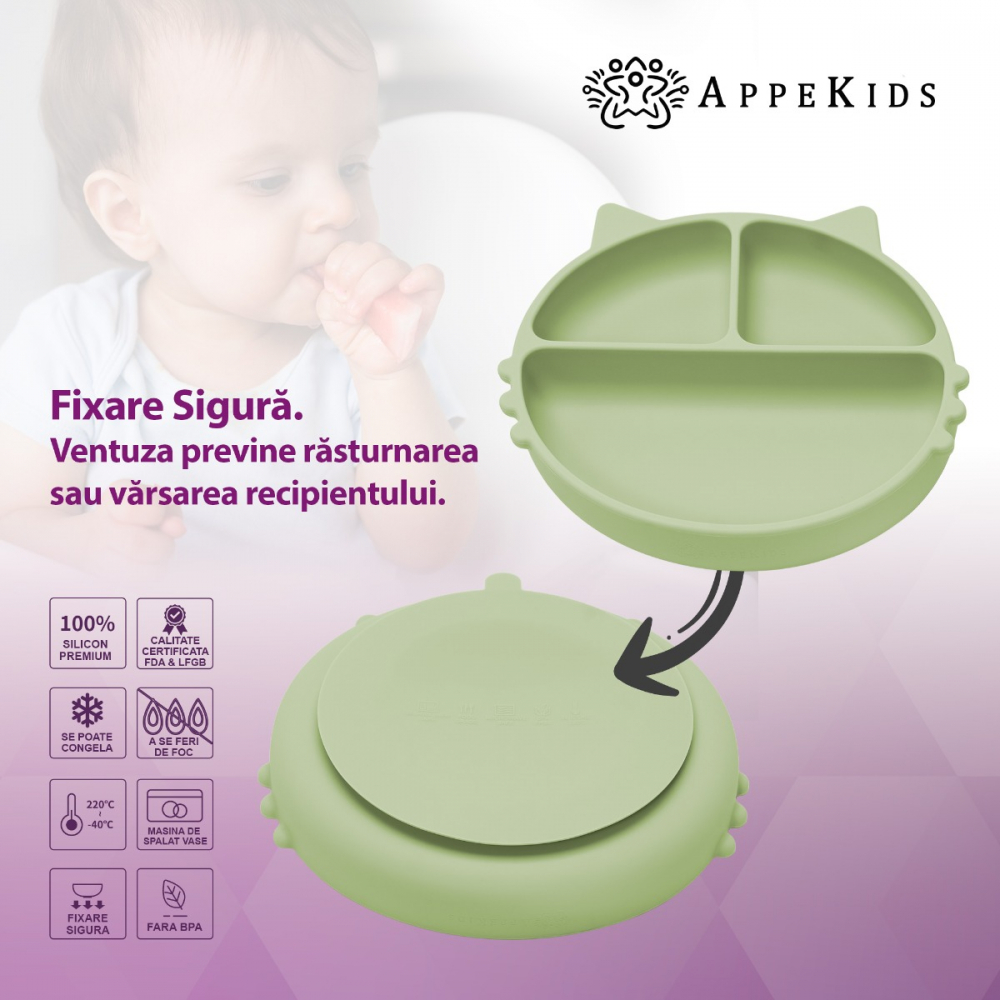 Farfurie Silicon AppeKids Kitty, cu Ventuza - imagine 3