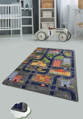 Covor antiderapant copii Chilai Home, Gri, 150x200 cm - imagine 2