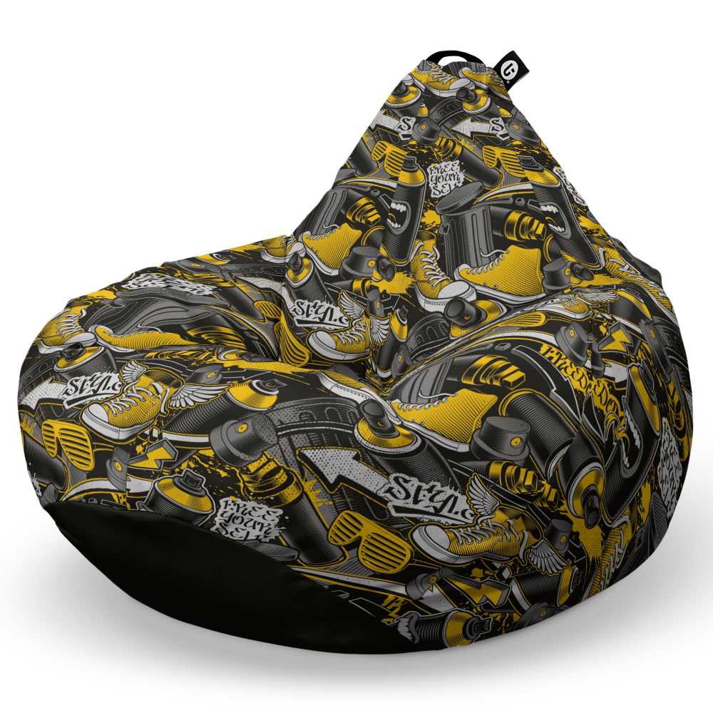 Fotoliu Puf Bean Bag XL Updeco, Negru/Galben - imagine 6
