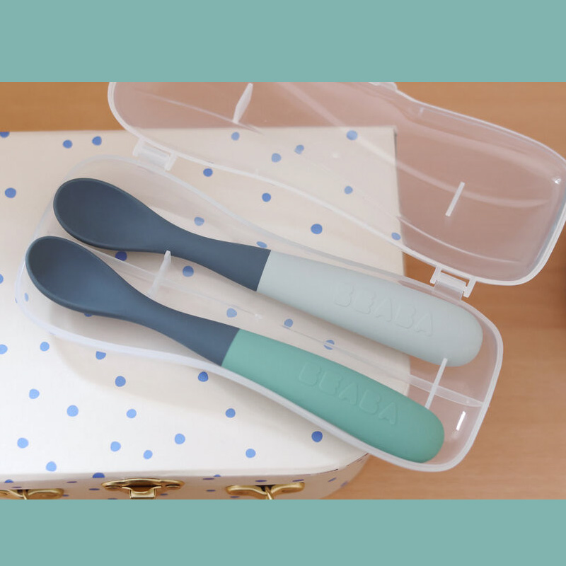 Set 2 Lingurițe Silicon Beaba Bicolor Mineral