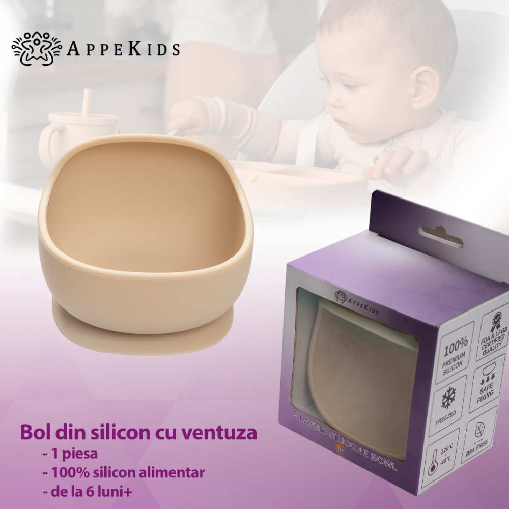 Bol Silicon Ventuza AppeKids Classic Beige - imagine 4