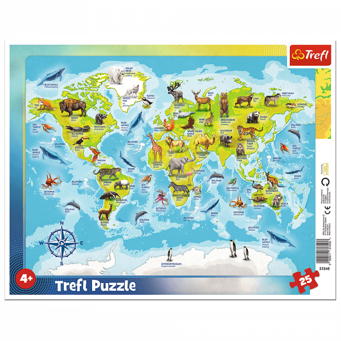 Puzzle Harta Animalelor Trefl, 25 piese