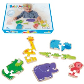 Puzzle Lemn Animale Vesele Beleduc 3 Piese - imagine 6