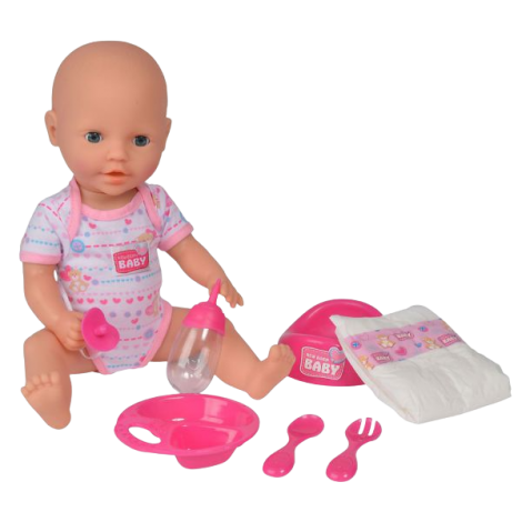 Păpușă Simba New Born Baby 38 cm, Interactivă cu Accesorii