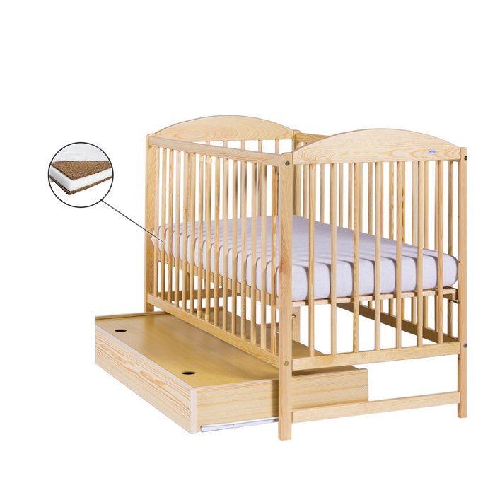 Patut Drewex Lulaya cu Sertar Natur + Saltea Cocos - imagine 2