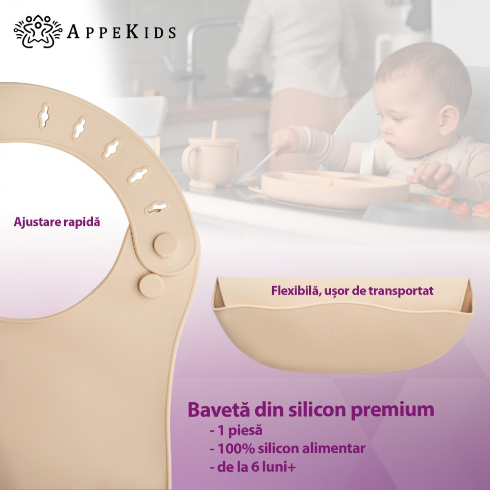 Baveta Silicon AppeKids Bubble Beige | Impermeabilă - imagine 2