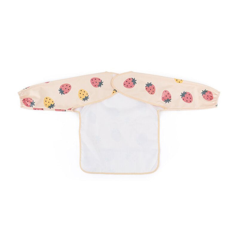 Baveta impermeabila PetiteMars cu maneci, Beige Strawberries - imagine 3