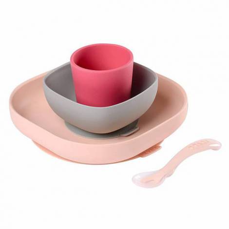 Set Masa Silicon Beaba 4 Piese Roz - imagine 5