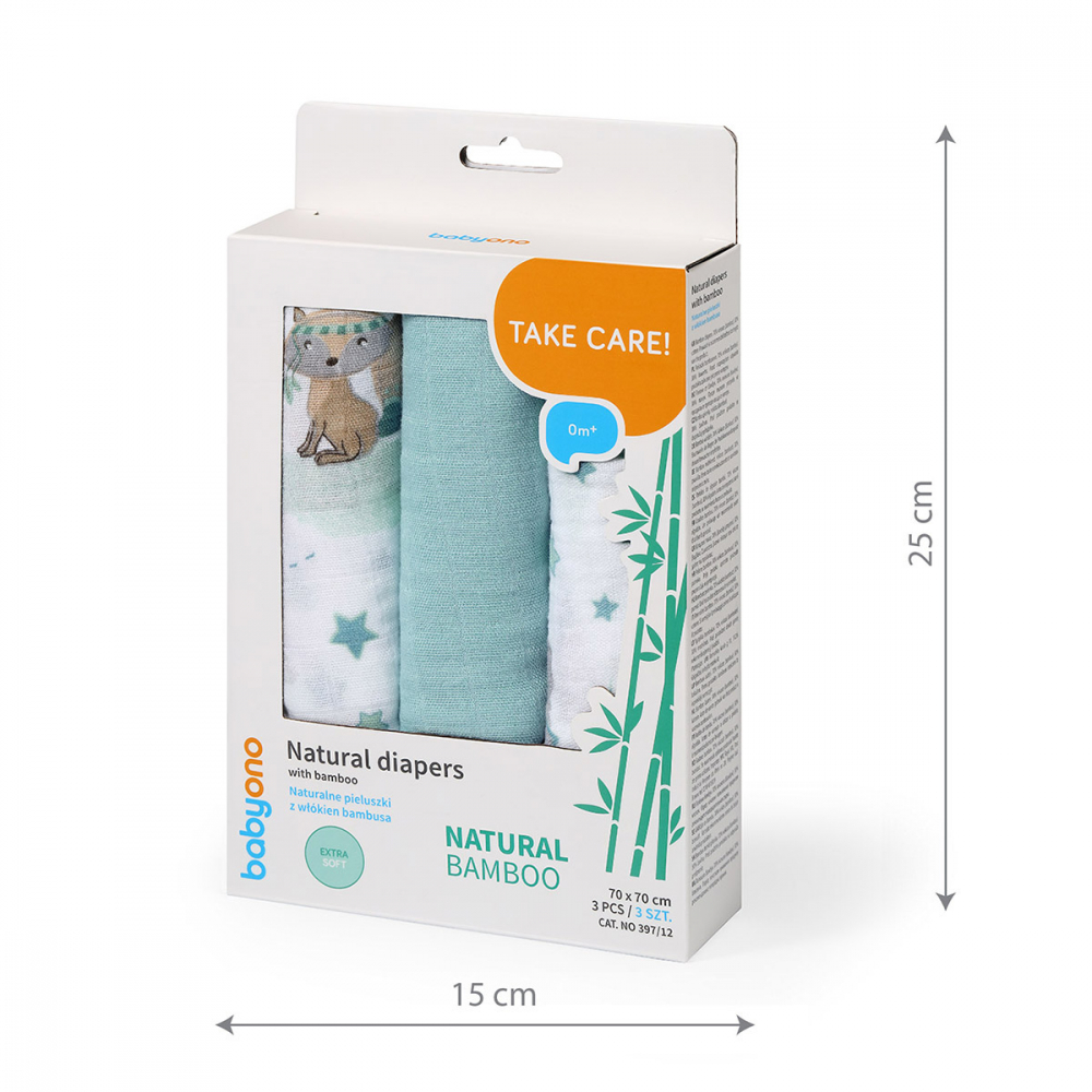 Set 3 Scutece Bambus Babyono, Albastru - imagine 3