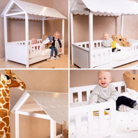 Pat Casuta Childhome Lemn Alb 70x140 cm cu Protectii - imagine 5