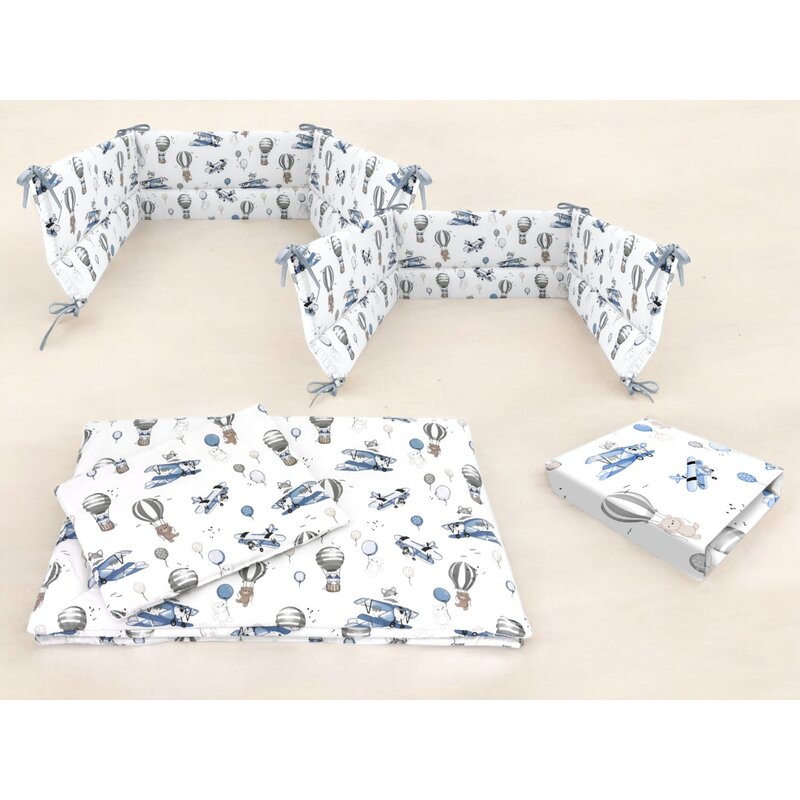 Lenjerie patut MimiNu 5 piese Bumbac Blue Plane