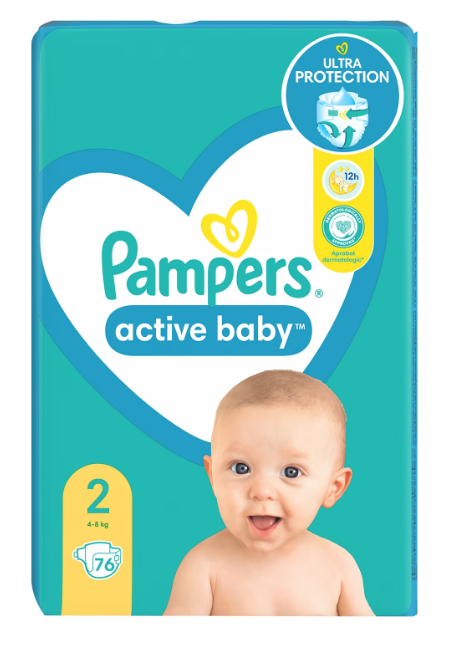 Scutece Pampers Active Baby-Dry 2 (4-8 kg), 76 buc