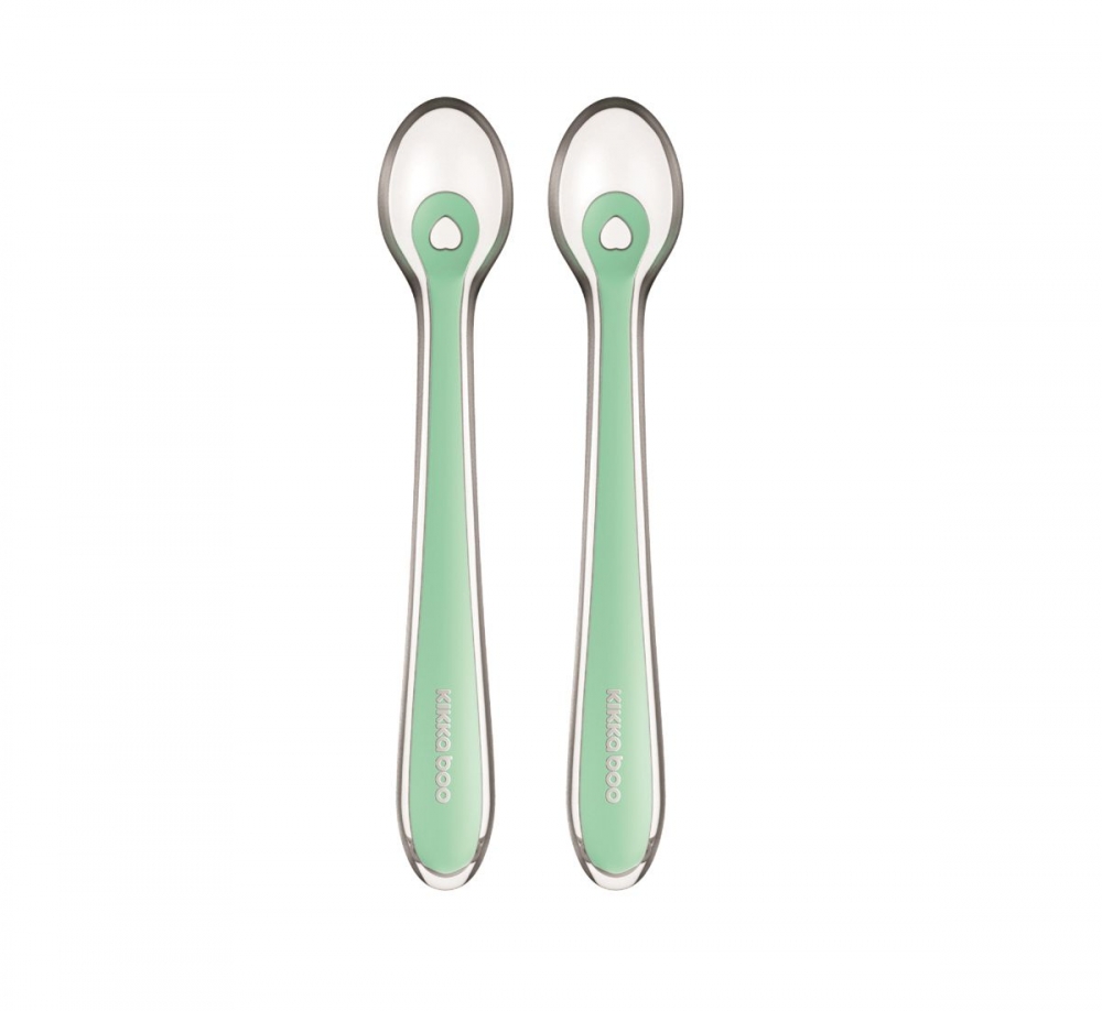 Set 2 lingurițe KikkaBoo Mint, silicon moale