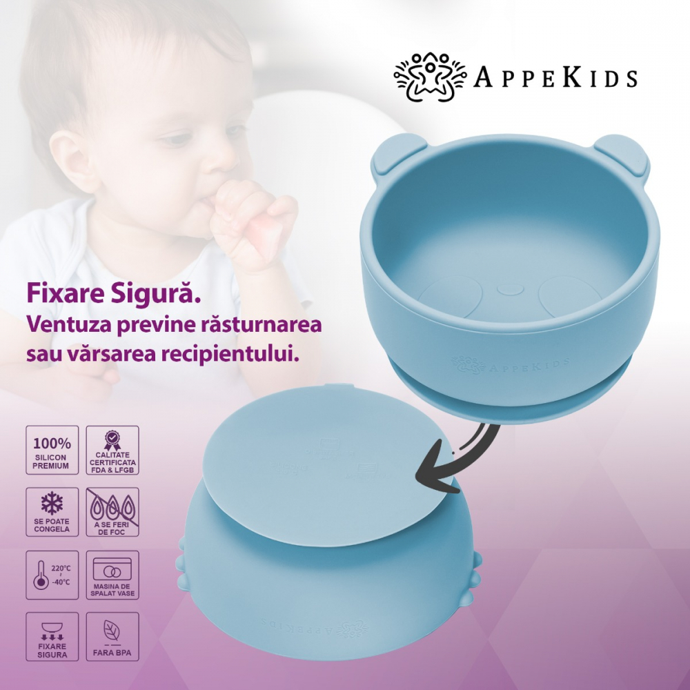 Bol Silicon cu Ventuza AppeKids Aqua Blue - imagine 3