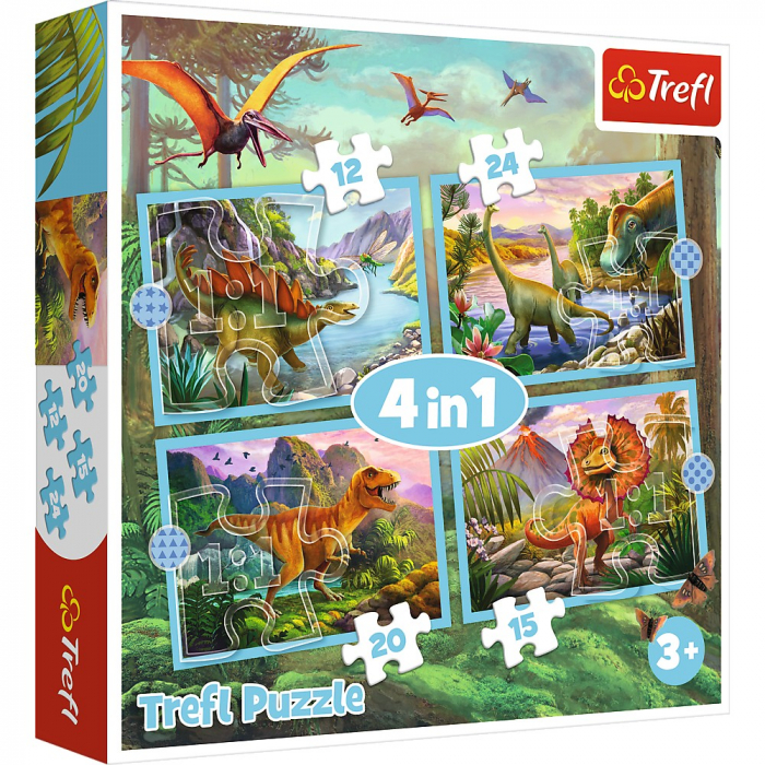 Puzzle Trefl 4in1 Lumea Dinozaurilor | Educațional