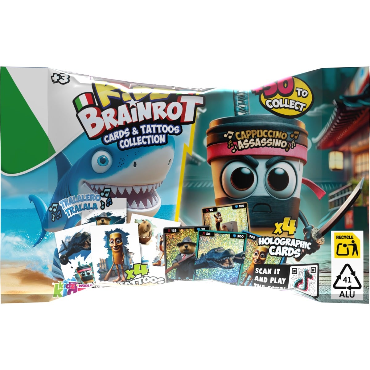Set BrainRot: Cartonașe și Tatuaje Holografice