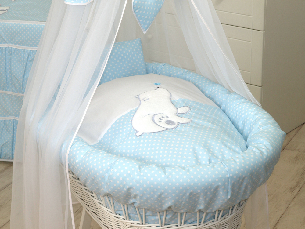 Cos Bebe Bear Heart Blue Amy pe Roti cu Baldachin
