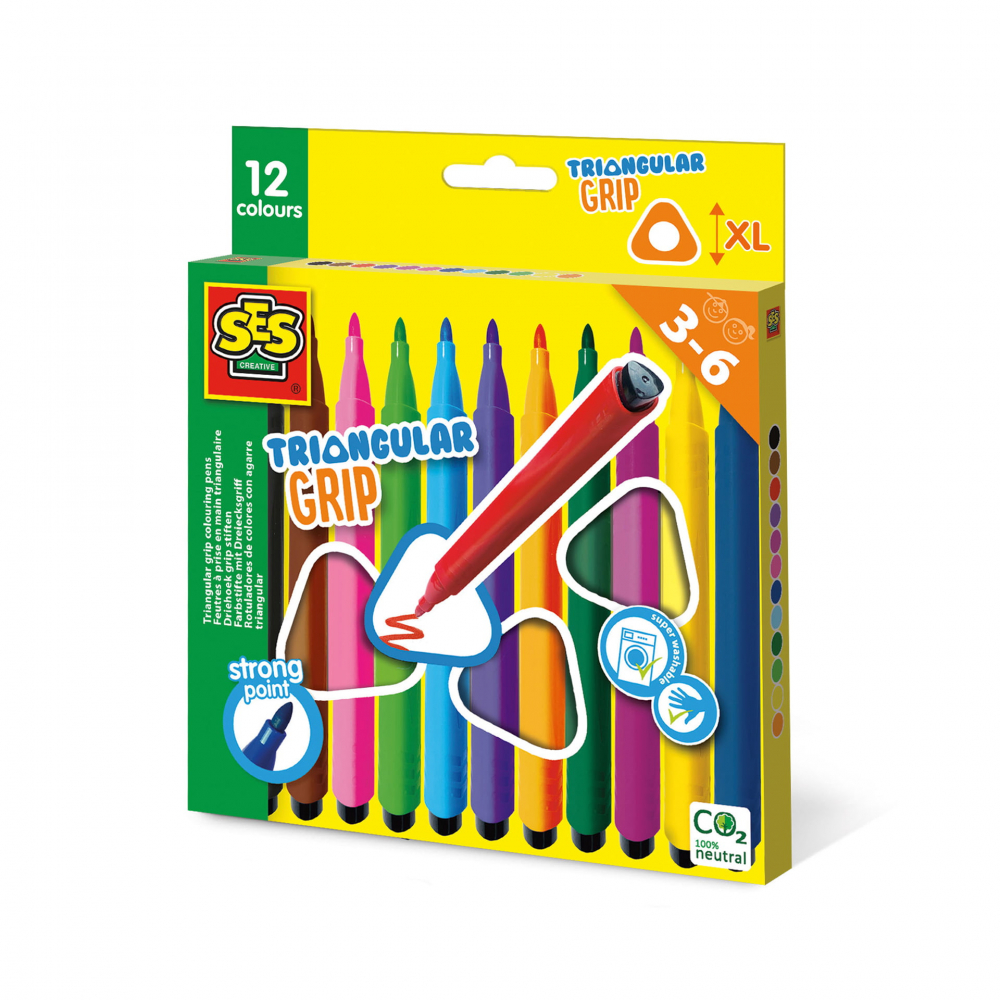 Markere lavabile grip triunghiulare 12 culori Ses Creative