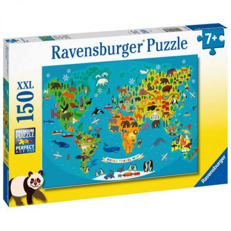 Puzzle Harta Lumii cu Animale Ravensburger 150 piese - imagine 3