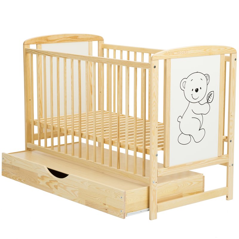 Patut Timmi BabyNeeds 120x60 cu Sertar, Lemn Masiv - imagine 2