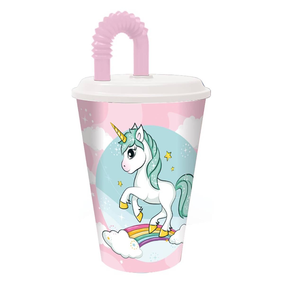 Pahar Stor Unicorn cu pai, 430 ml, Anti-scurgere