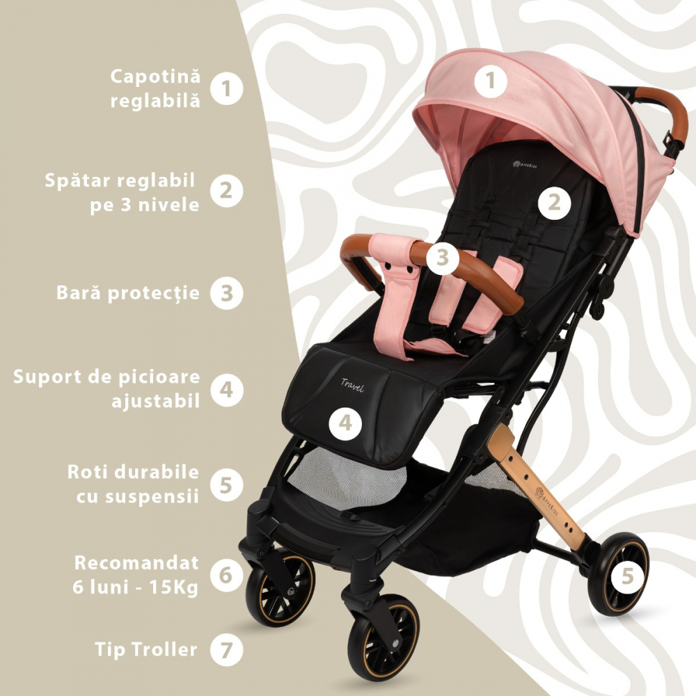 AppeKids Travel Pink - Carucior Ultraportabil Troller
