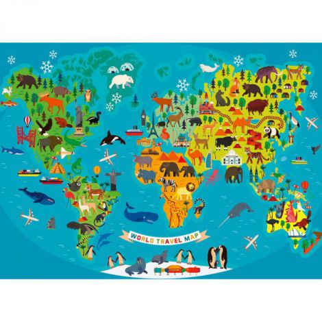 Puzzle Harta Lumii cu Animale Ravensburger 150 piese - imagine 2