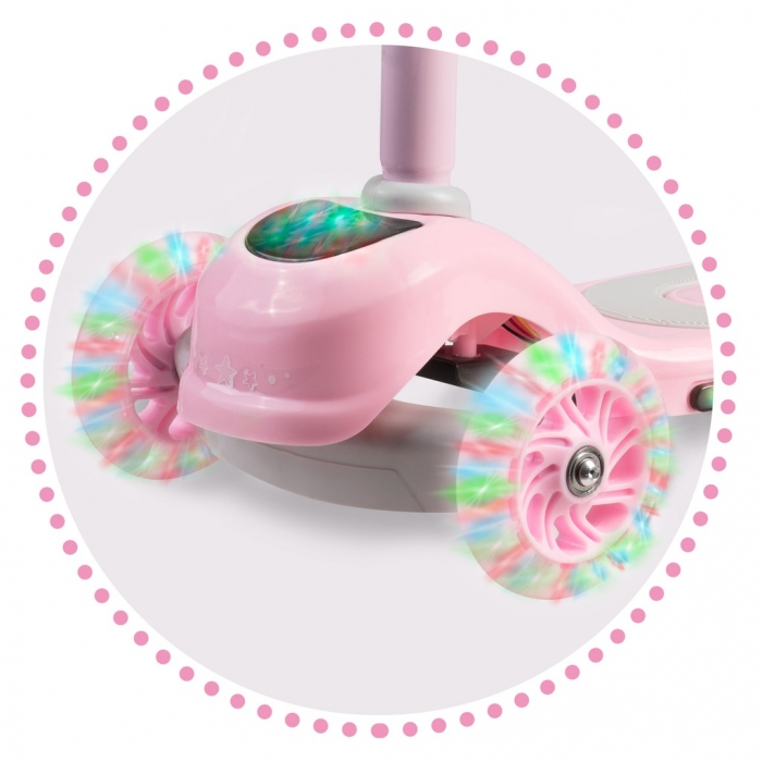 Trotineta Ricokids Piko Roz cu LED, ghidon reglabila