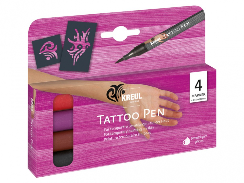 Set Markere Tatuaje Kreul Tribals, 4 Culori + 2 Sabloane