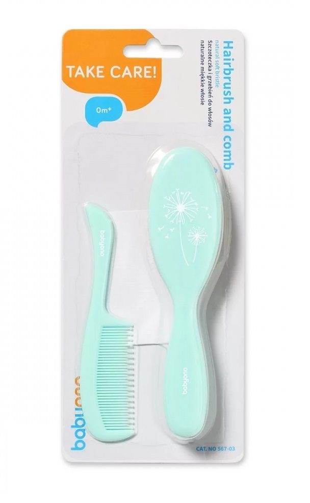 Set Perie & Pieptene Babyono Verde Păr Natural - imagine 2